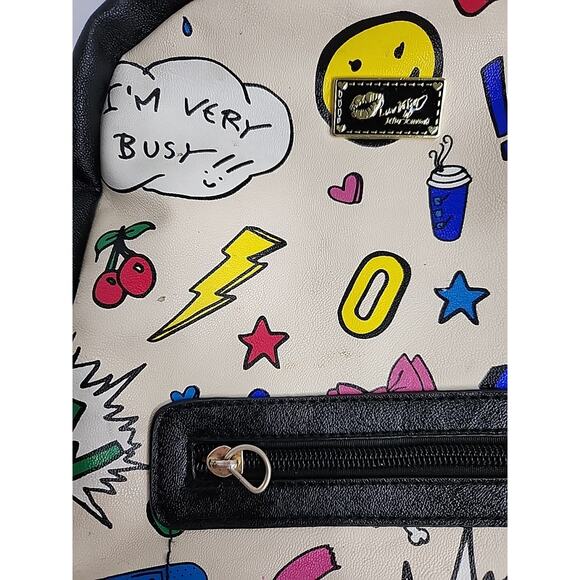 Betsey Johnson POW MEOW Backpack FAUX LEATHER 1980's Retro Comic Retired FLAW - Picture 9 of 15